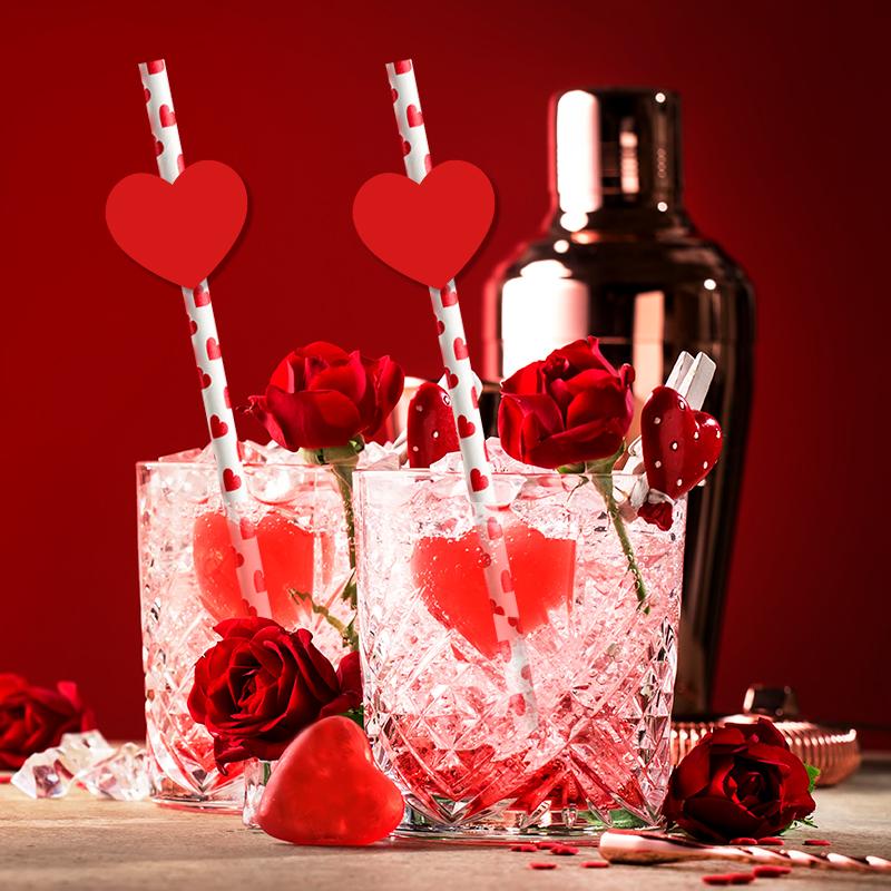 24pcs Valentine's Day Paper Straws Romantic Red Love Heart Decorative Drinking Straw for Wedding Valentine Party Party Decor