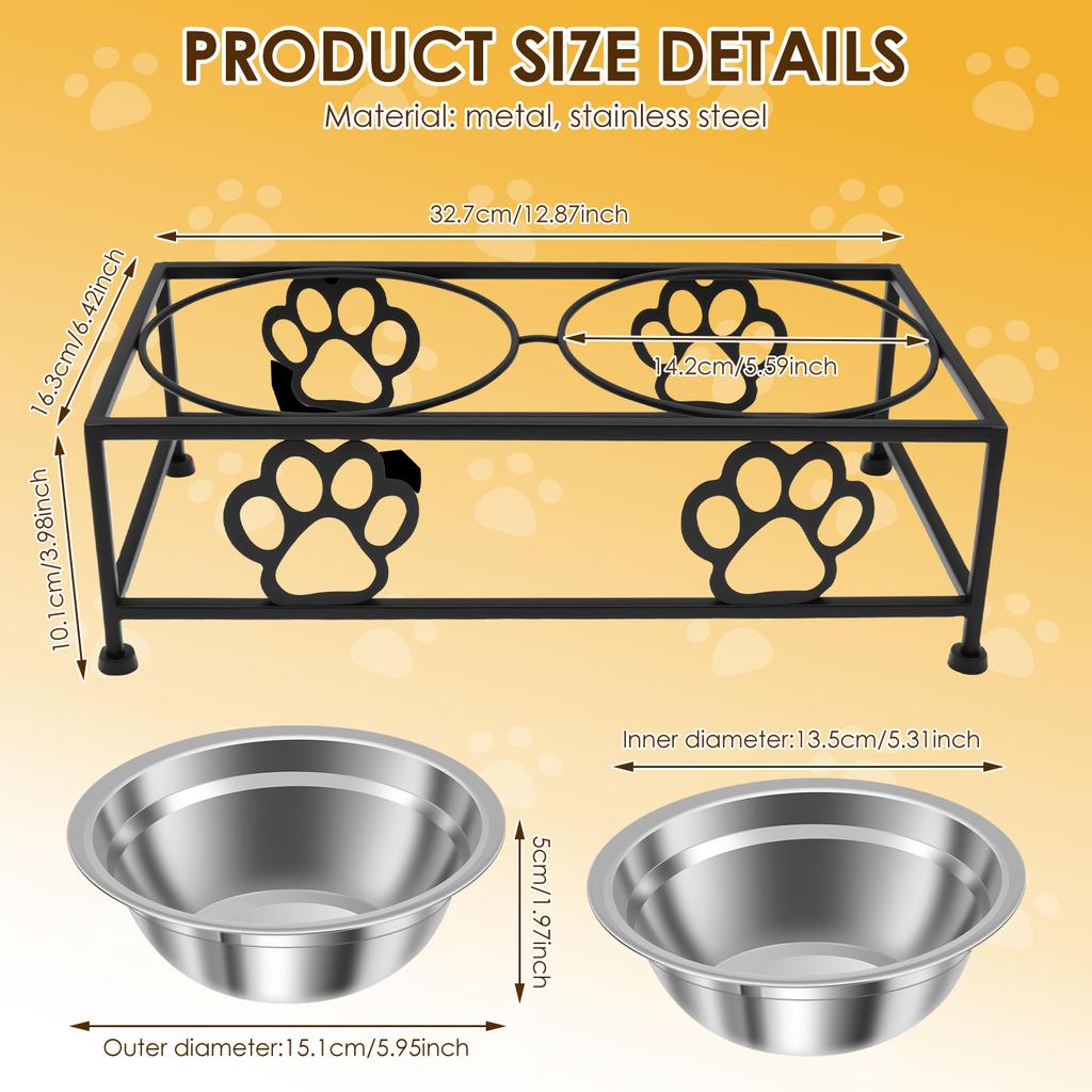 Elevated Pet Feeder Bowl with Stand Stainless Steel Double Bowl Anti Tip Pet Dish Holder for Cat Dog Improve Feeding Posture