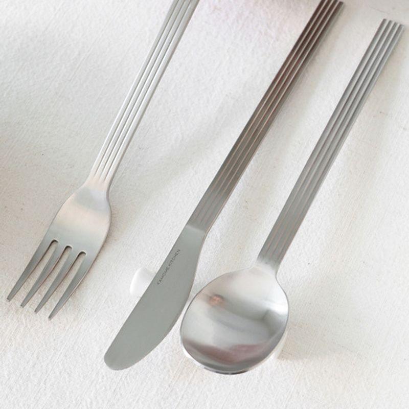 Kamomekitchen [1+1] Pleated All-Stainless Steel Cutlery Set of 6 (Spoon, Fork, Knife)
