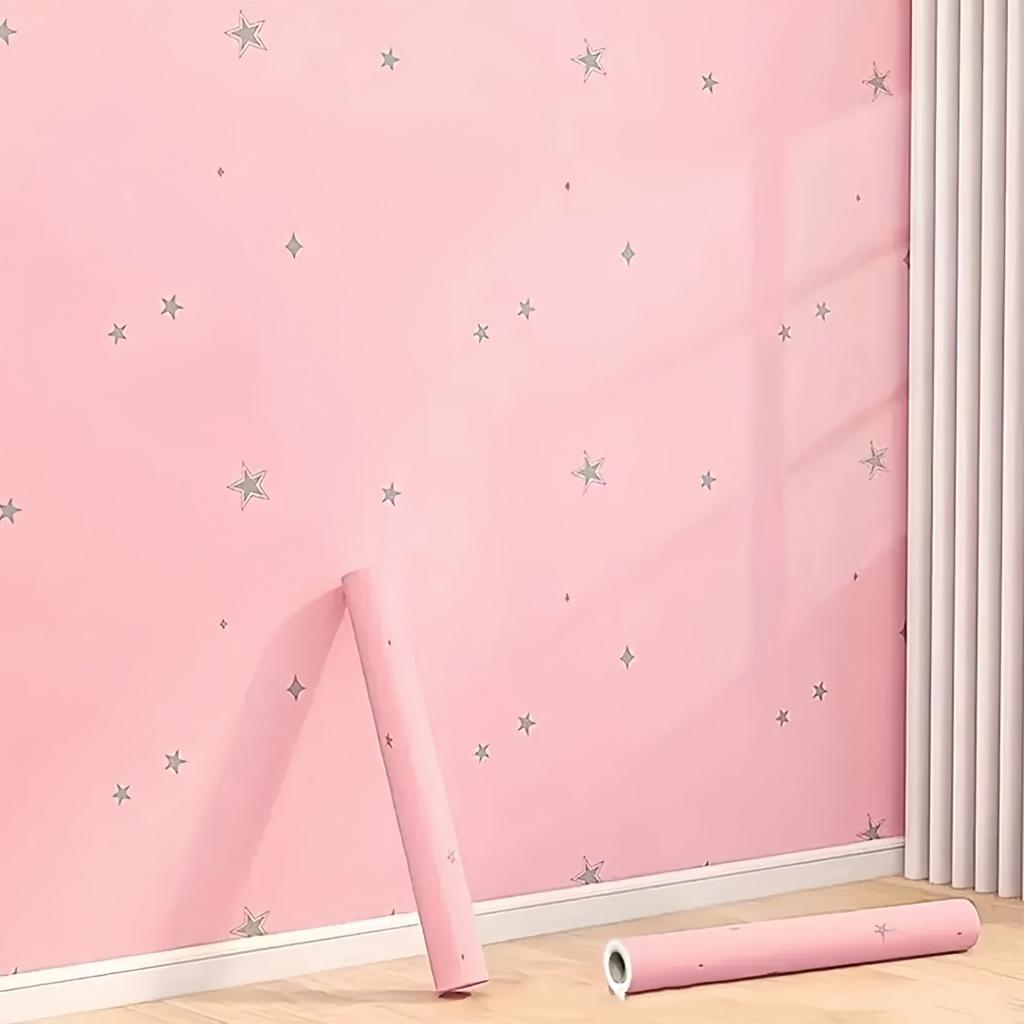 1pc 5m Bedroom Self-adhesive Wallpaper with Grid Star Pattern, Waterproof and Moisture-proof, Suitable for Dormitory Renovation