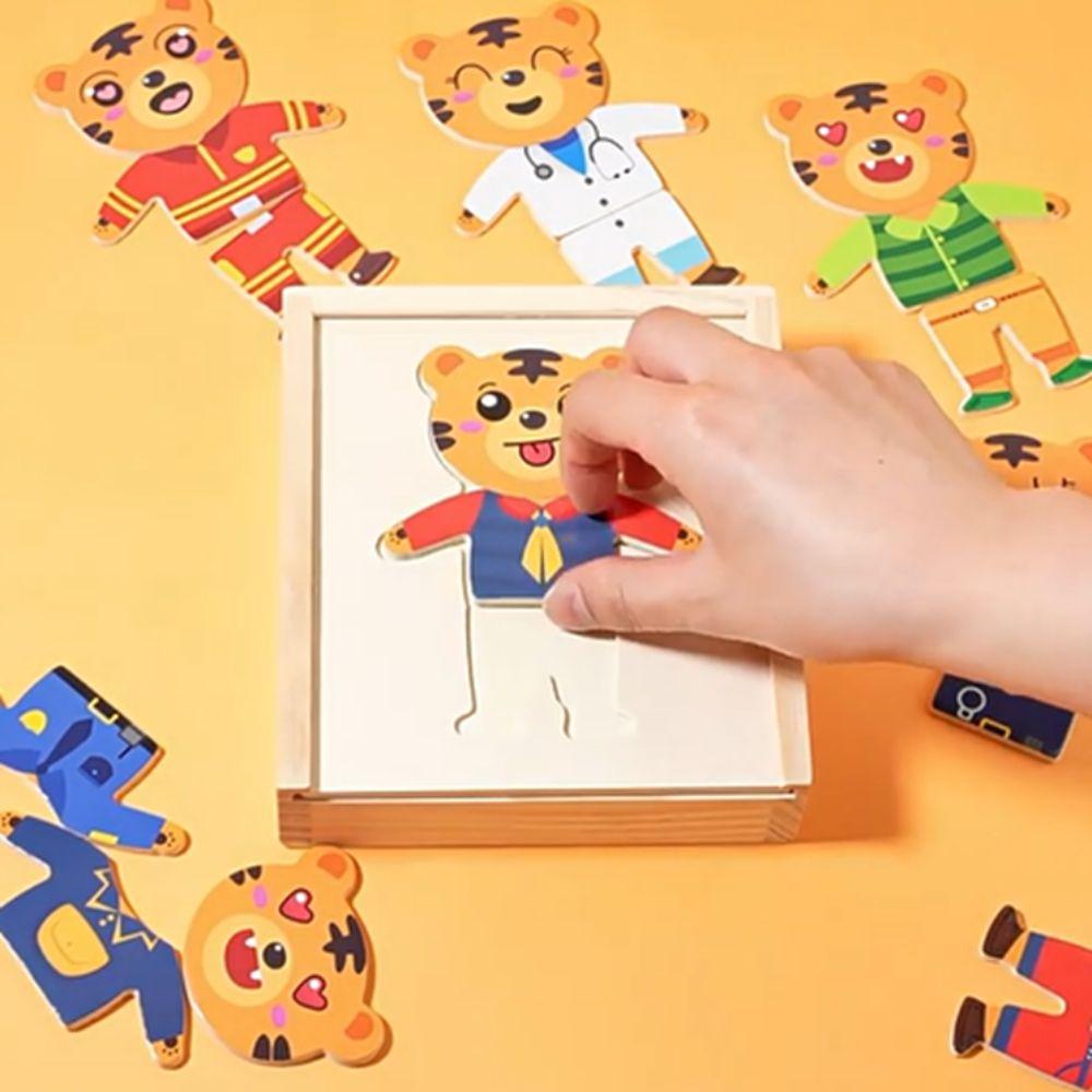 Cartoon Design Wooden Toy Jigsaw Puzzle Change Clothes Feature Bear Dressing Game  Kids Play