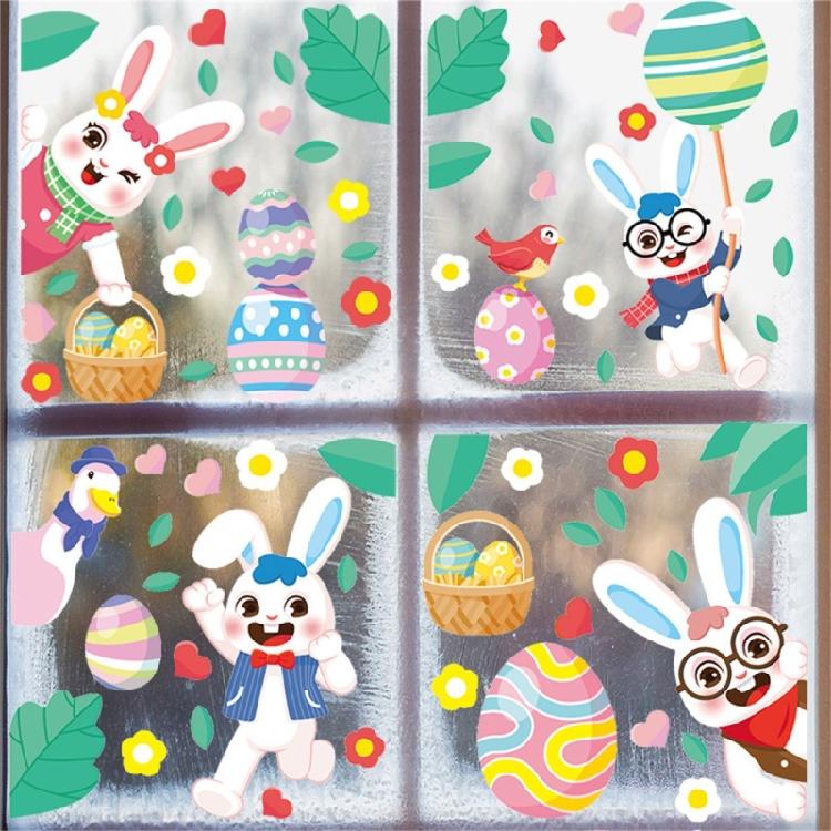 Easter Cartoon Rabbit Static Cling Sticker Window Clings for Homes, Kitchen,