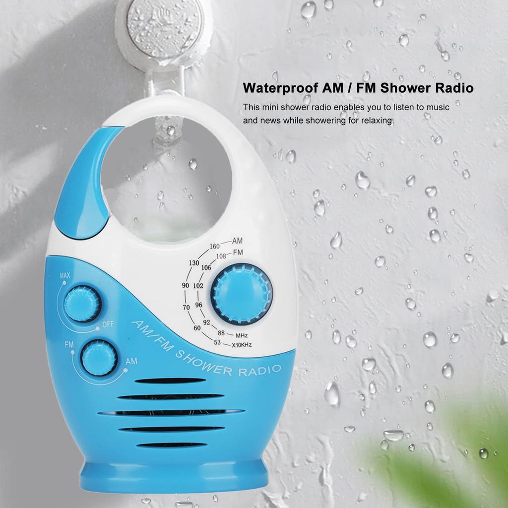 Portable Waterproof AM/FM Radio with Shower Speaker, Compact Design, Built-in Speaker, Battery-powered