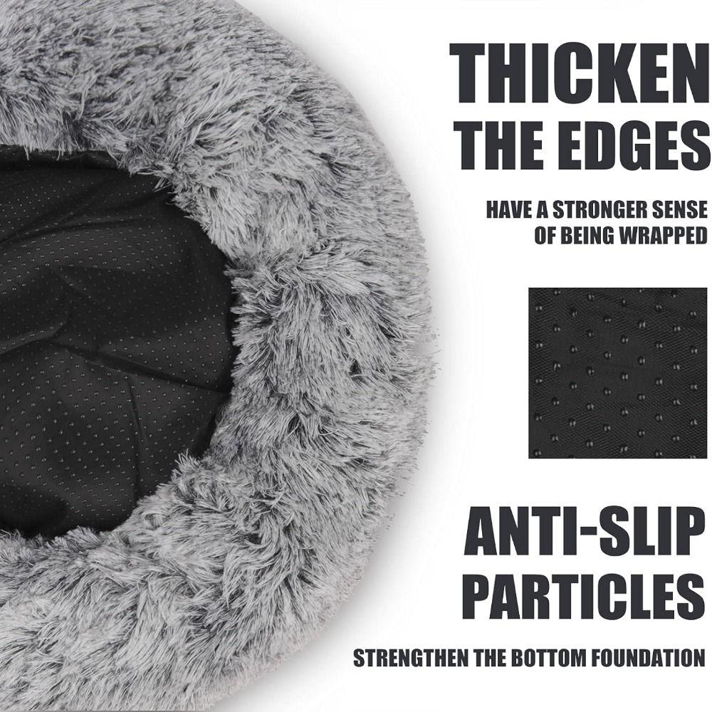 Round Puppy Bed Fluffy Plush Hooded Dog Tent Waterproof Cat Bed Cave  Snooze