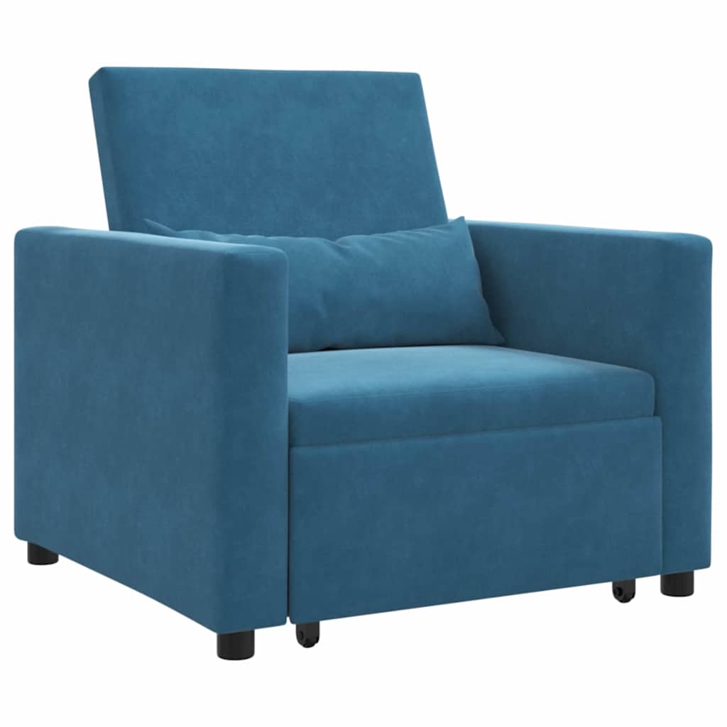 Extendable Single Sleeper Sofa with Wheels Blue Velvet