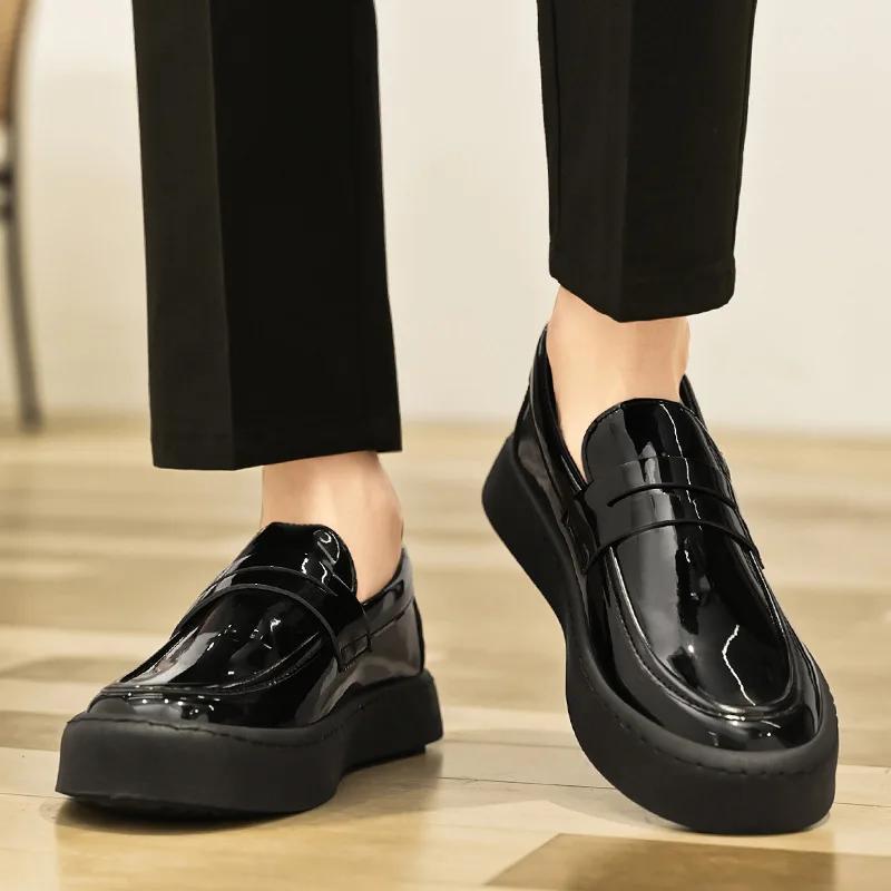 Loafers Men Leather Shoes Thick-soled British Style Black Formal Shoes Fashion Luxury Slip-On Casual Shoes Men Big Size Sneakers