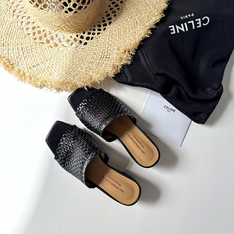 Handwoven~ Retro cowhide slippers women's head summer new solid color temperament foot thick heel cool slippers