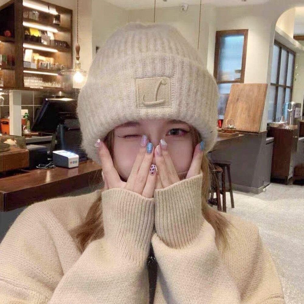 Windproof Beanies Solid Color Knitted Cap Winter Warm Hip-hop Bonnet Women