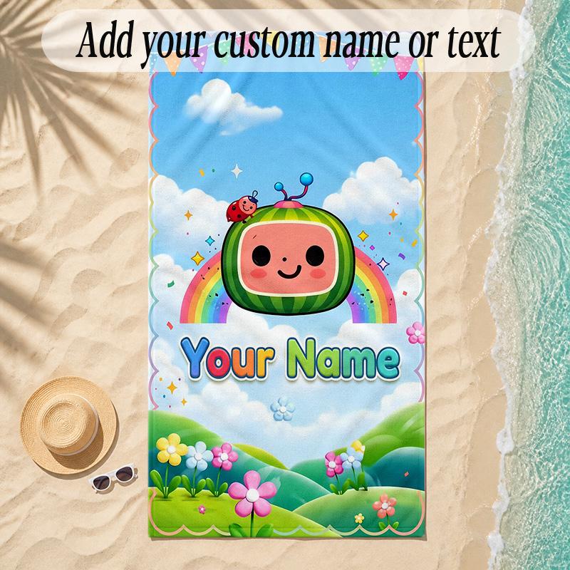 Beach TowelCocomelon Custom Name Text Personalized Soft Towel for Beach Pool Indoor Home Decor Gift