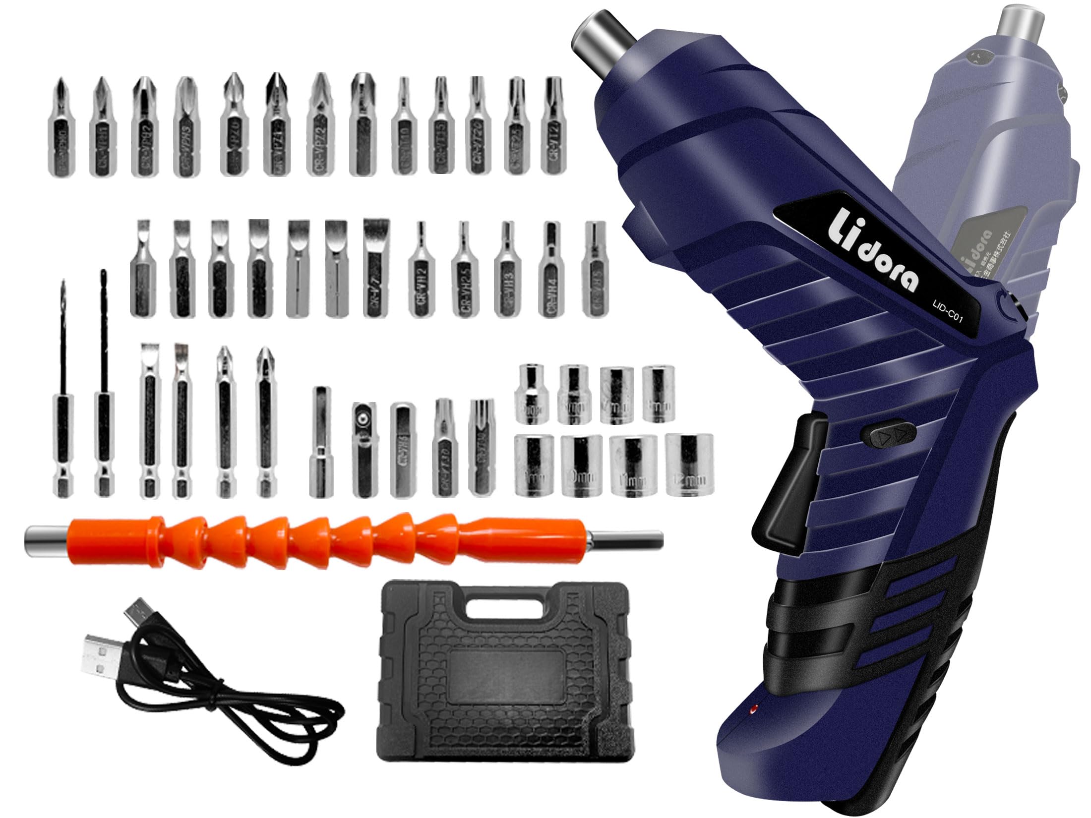 

Набор электрических отверток MTK Электрический дрель-шуруповерт Переключатель с LED-подсветкой Маленький инструмент USB-кабель для зарядки в комплекте 47 предметов Вперед/Назад LID-C01