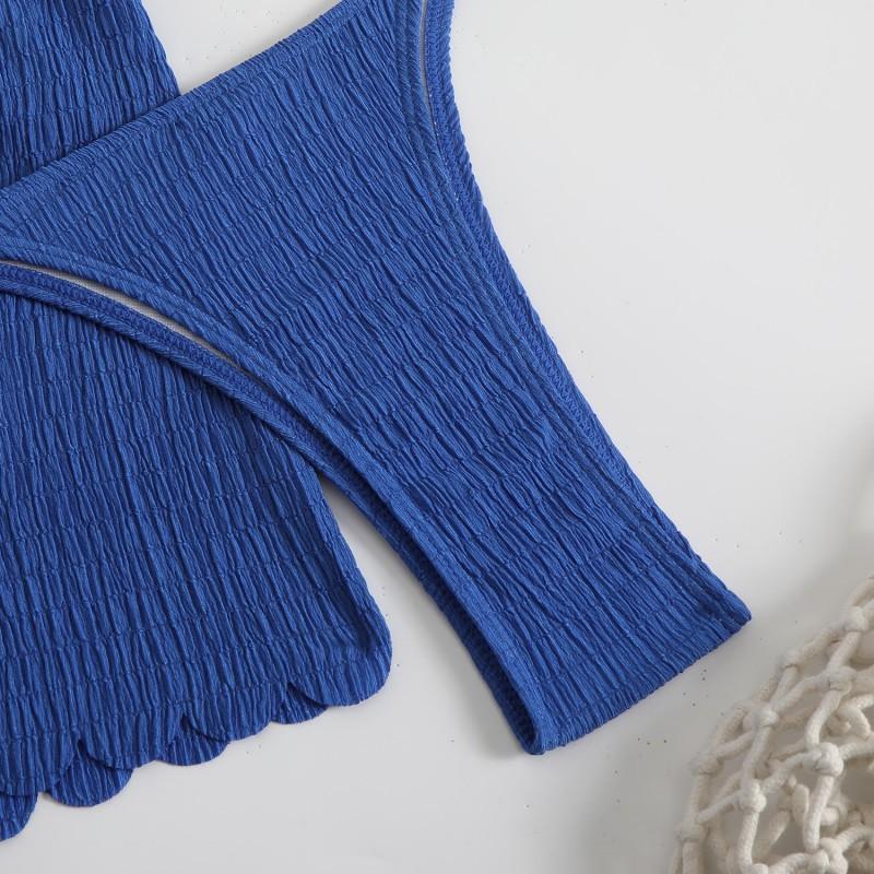 Sexy Bikini Three-piece Fabric Swimsuit Women's Solid Color Beachwear Vacation