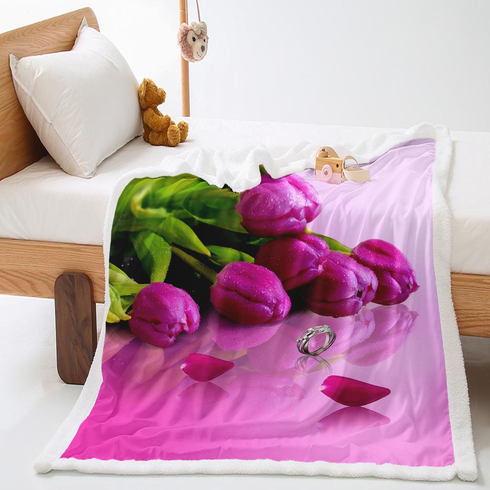 Tulip 2D Digital Printing Thickened Lamb Wool Crystal Fleece Blanket One Piece