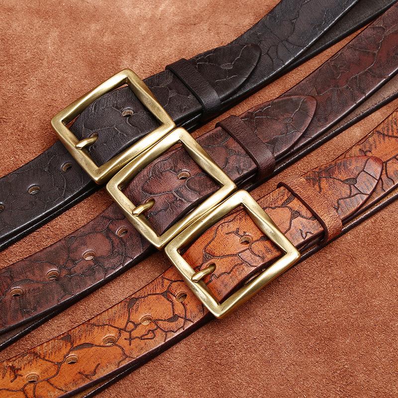 Belt Men's Retro Fashion Personality Niche Ice Crack Leather First Layer Cowhide Youth Jeans Belt