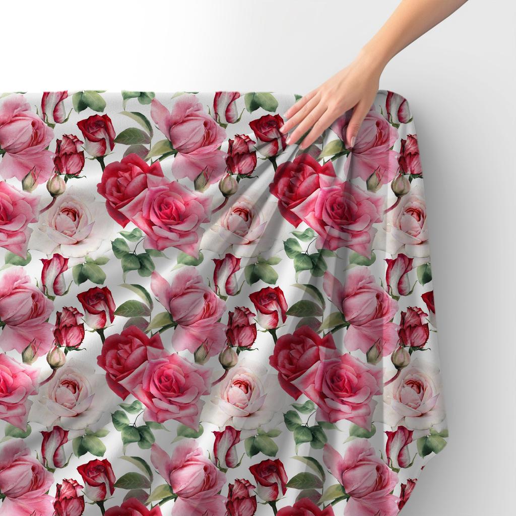 Royal Samt Stoff Polyester Zum Nähen - Motiv Rosen Auf Weißem 2