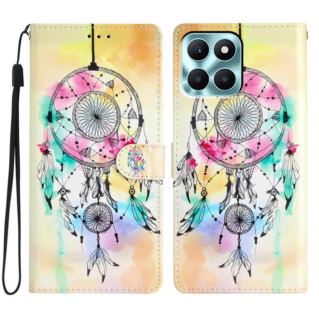 For Honor X6c 4G Wallet Case PU Leather Pattern Printing Stand Phone Cover with Strap
