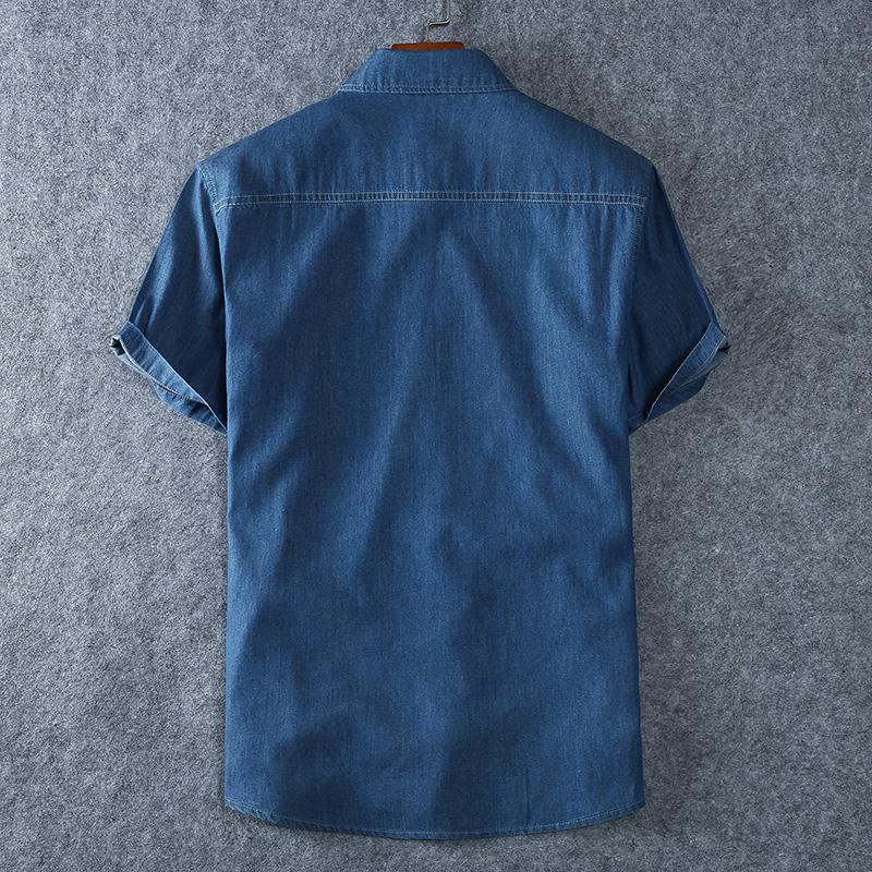 Herrblå Denimsärk Kortärmad Jeansskjorta Sommar Herr Bomull Ljusblå Denimsärk Storlek L-8XL