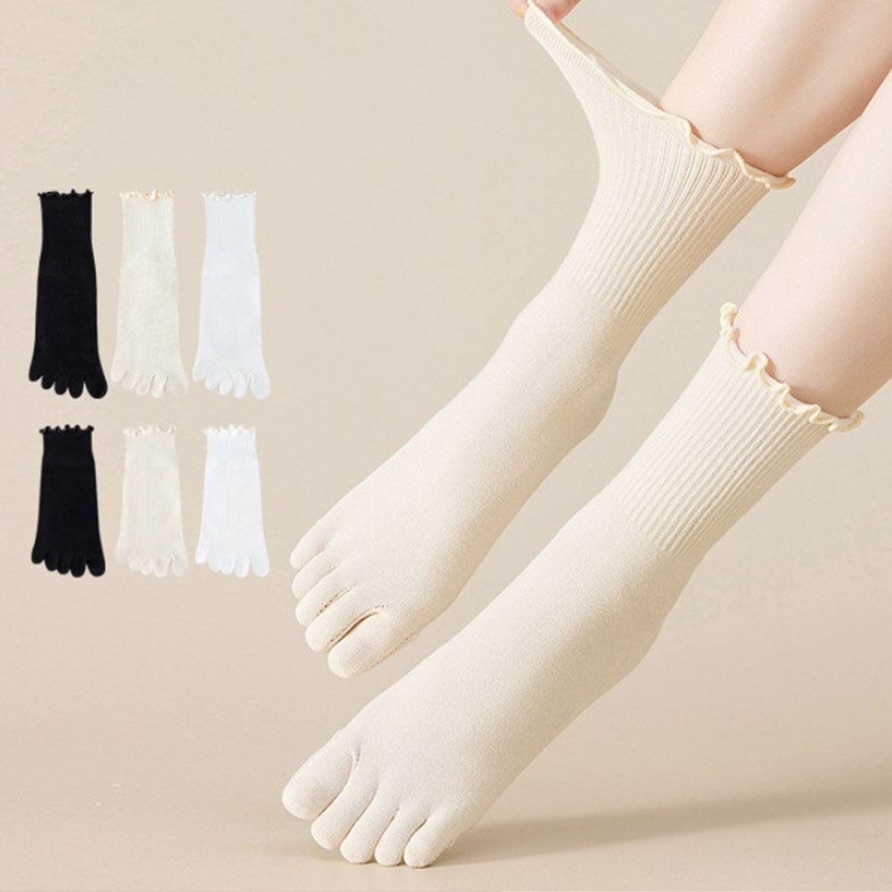 Breathable Five Fingers Socks Edge Curl Short Socks Cute Cotton Socks  Women