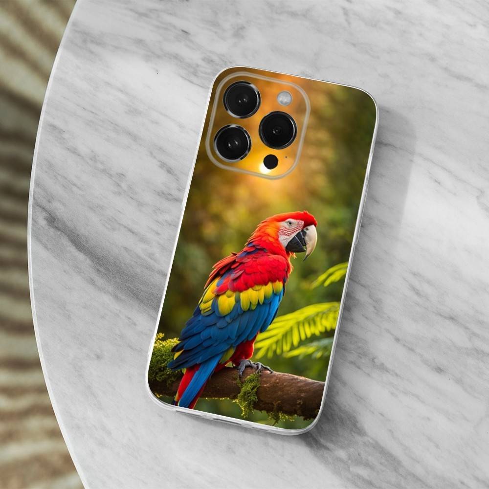 Cute Art Animal Parrot For iPhone Max,14,16,X,13,XR,SE,12,15,Pro,17,Plus,11,XS,Mini Transparent Soft Cover Case