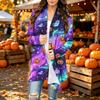 Women's Long Sleeve Cardigan with Halloween Print for Casual Everyday Wear