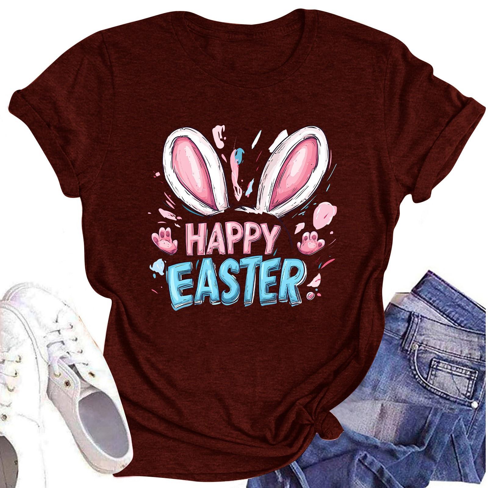 

Women s Top Round Neck Casual Printed Short-sleeved T-shirt Top XXL винний