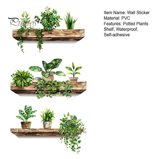3 st Krukväxthylla Väggdekal Vattentät PVC Självhäftande Vardagsrum Sovrum Hemmakontor 3D-effekt Gröna Växter Hylla Dekoration Dekal