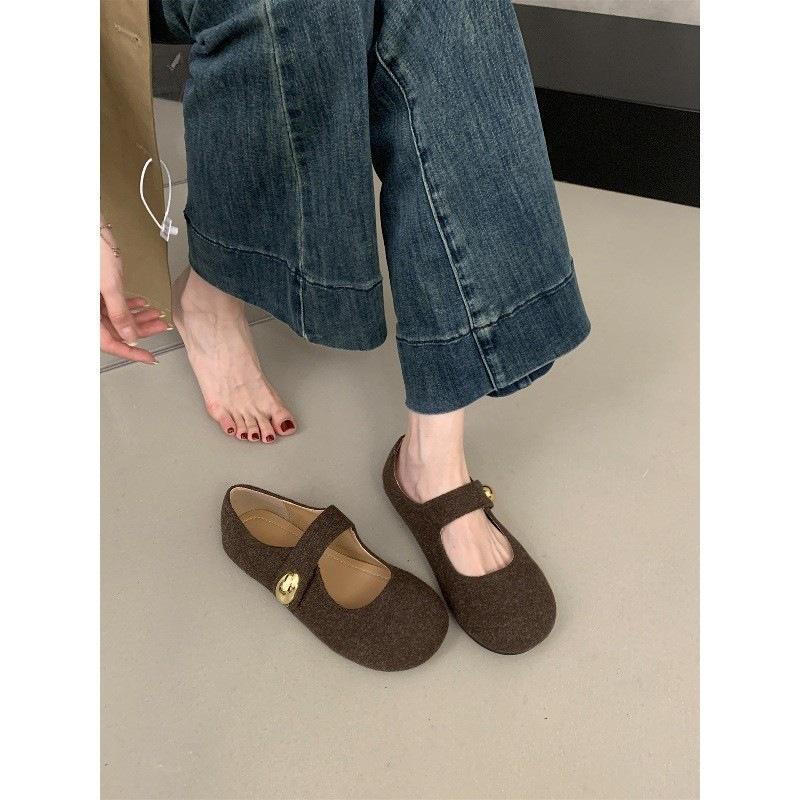 Graue Mary-Jane-Schuhe Herbst Wortriemen Einzelne Schuhe flach