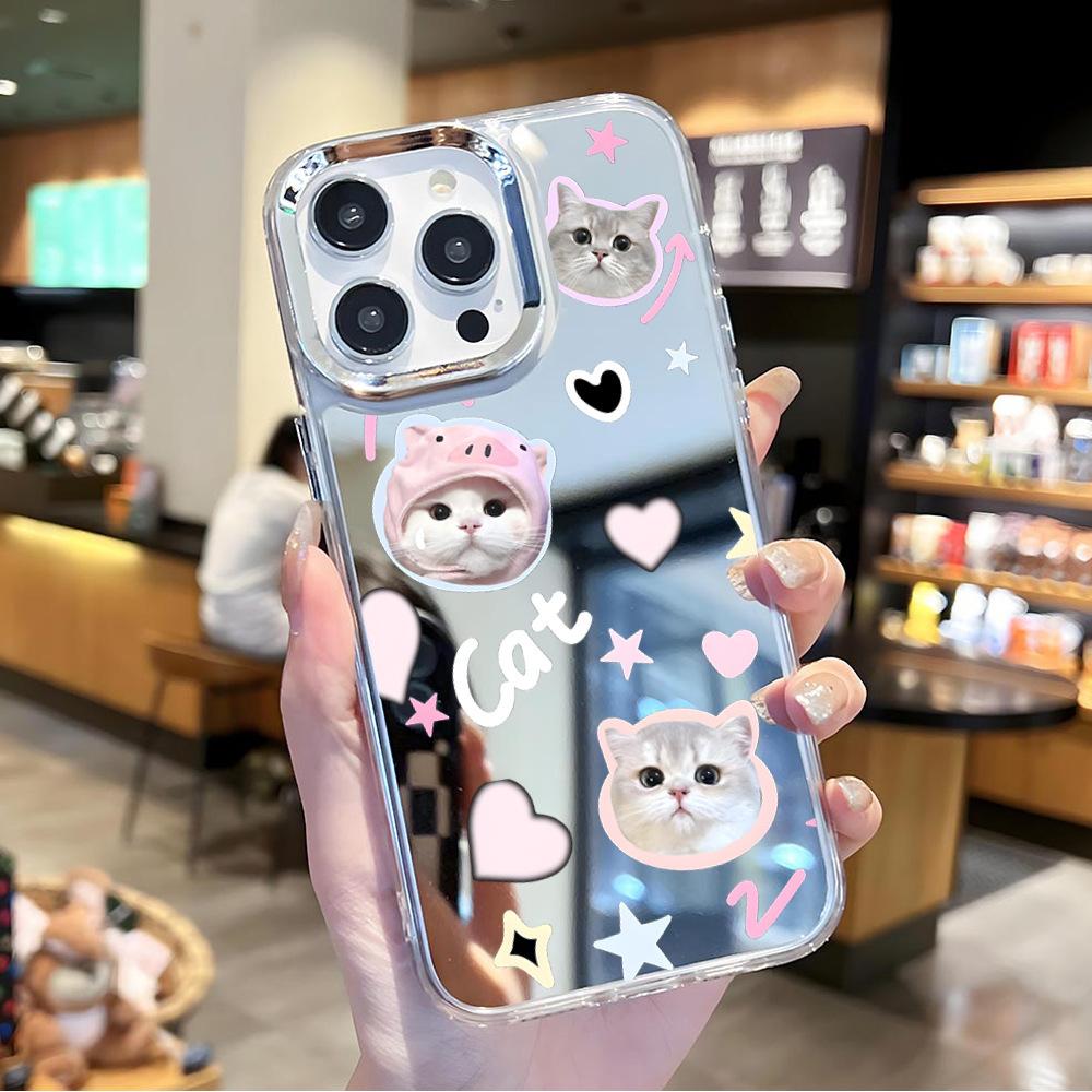 Cute kitten mobile phone case apple 15pro mirror case iphone14pm anti-drop 12 protective case 11pro