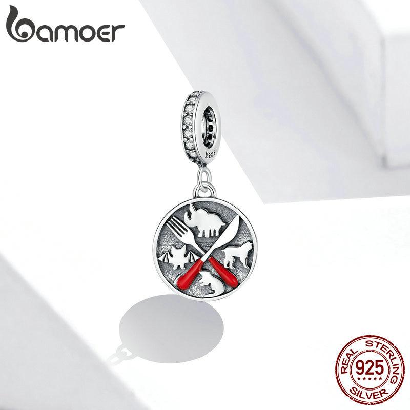 

Bamoer из настоящего стерлингового серебра 925 пробы, подвеска «Не ешьте диких животных» для оригинального серебряного браслета и женского браслета «сделай сам» 925 silver