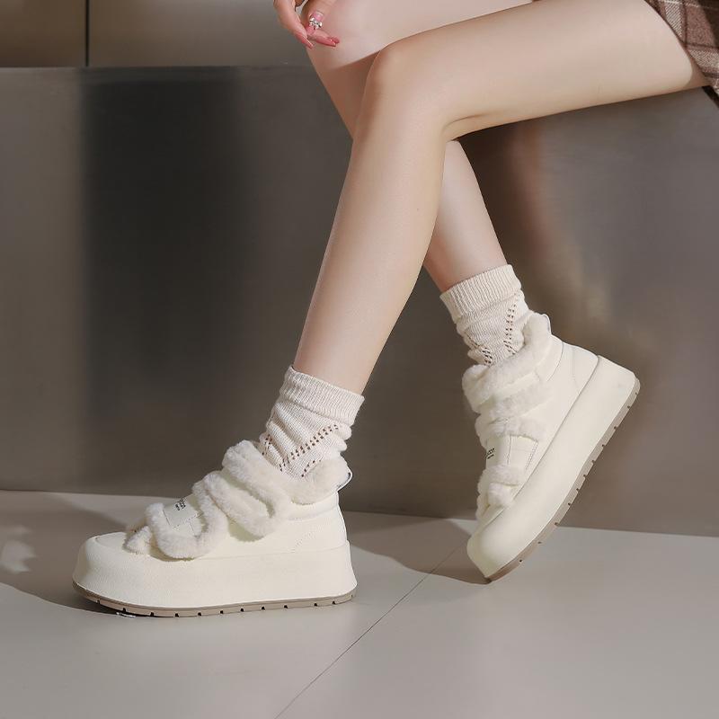 Augustus High-top Velvet Little White Shoes for Women's 2025 New Winter Muffin Platform Lamb Velvet White Board Shoes