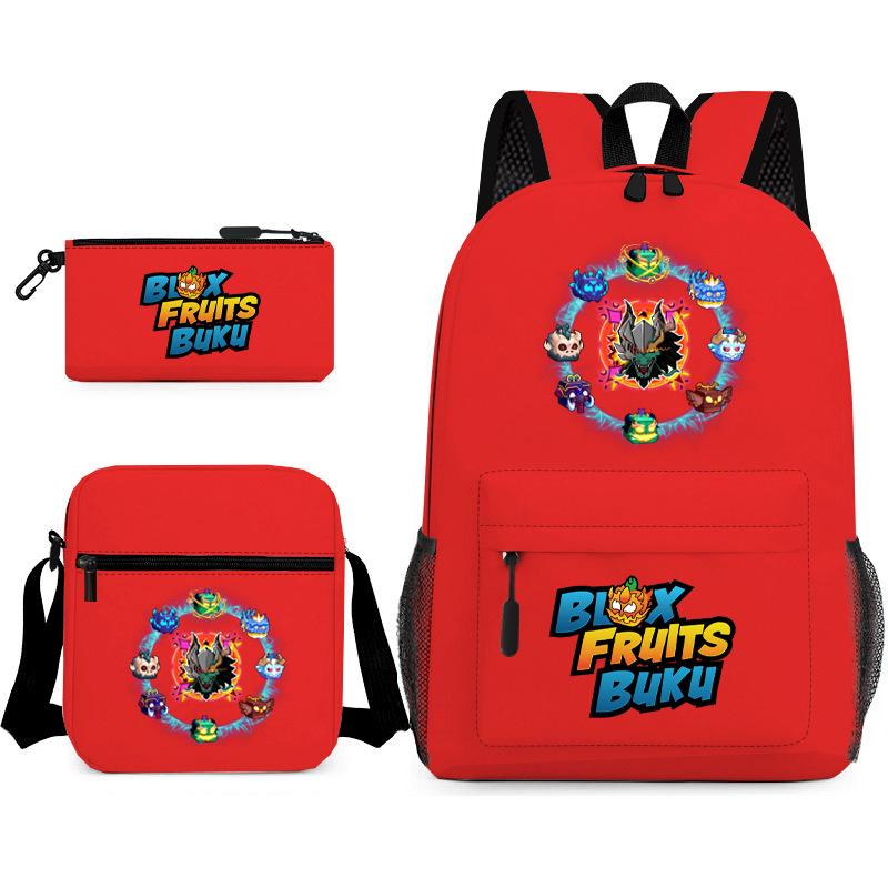 Mochila Escolar para Adolescentes Jogo Blox Fruits Fruta do Demônio Escola Primária Estrela Pintura Térmica Conjunto de 3 peças