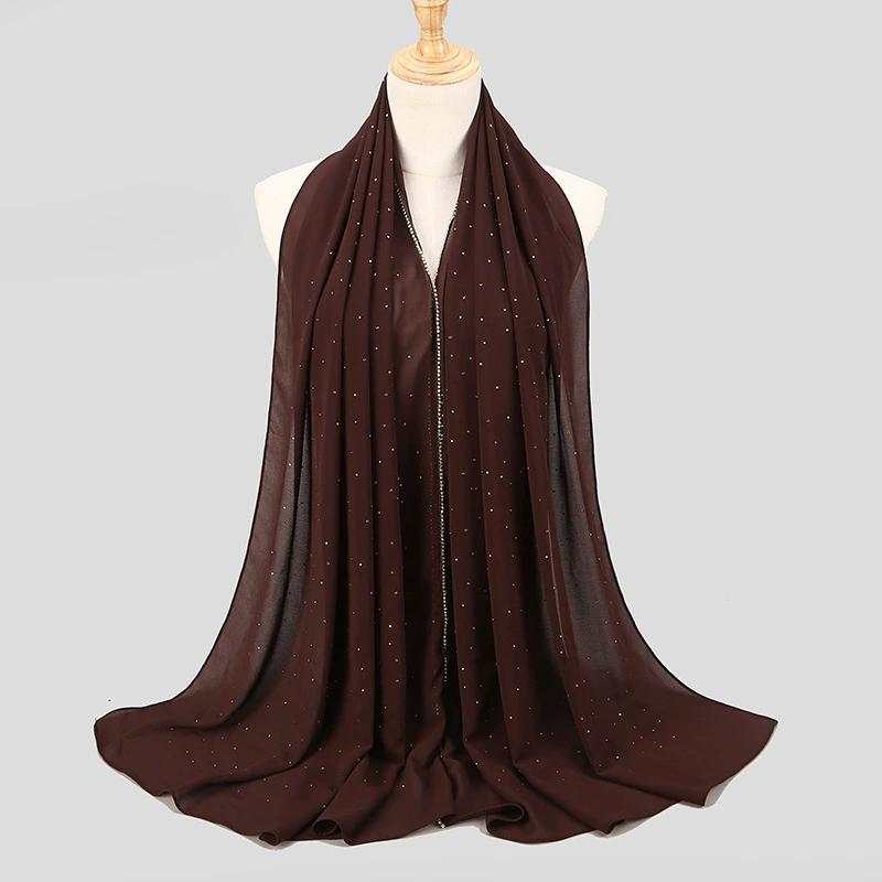 Hot Malaysian Indonesian Pearl Chiffon Stone Edge Turban Spring and Summer Long Women's Hijab Scarf 70x180cm