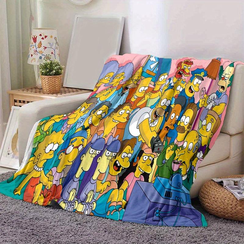 Manta de Dibujos Animados Los Simpsons, Manta Cálida Linda de Felpa Corta, Decoración del Hogar para Sala de Estar Sofá Cuatro Estaciones Viaje