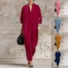 European and American Autumn and Winter Women's Dress Solid Color V-neck Loose and Elegant Wind Velvet Long-sleeved Lantern Dress