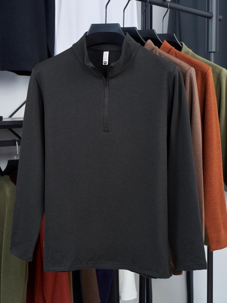 Fashionable Autumn And Winter New Double-Sided Velvet Comfortable Long Sleeved High-End Men'S Original Brand Warm Zipper T-Shirt