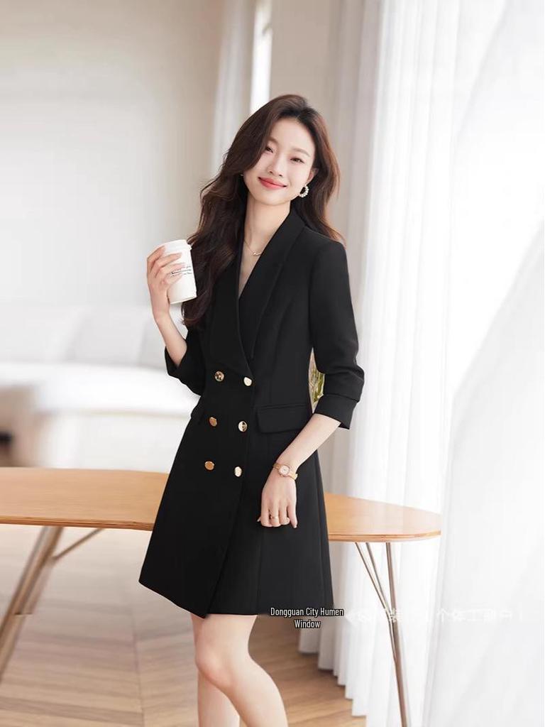 Women's Chic Black Suit Dress - High-end Outerwear for Autumn/Winter 2026