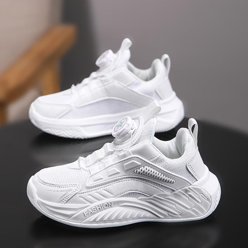 Outono 2025 Sapatos Esportivos Infantis: Tênis de corrida antiderrapantes e resistentes ao desgaste com fivela giratória para meninos e meninas