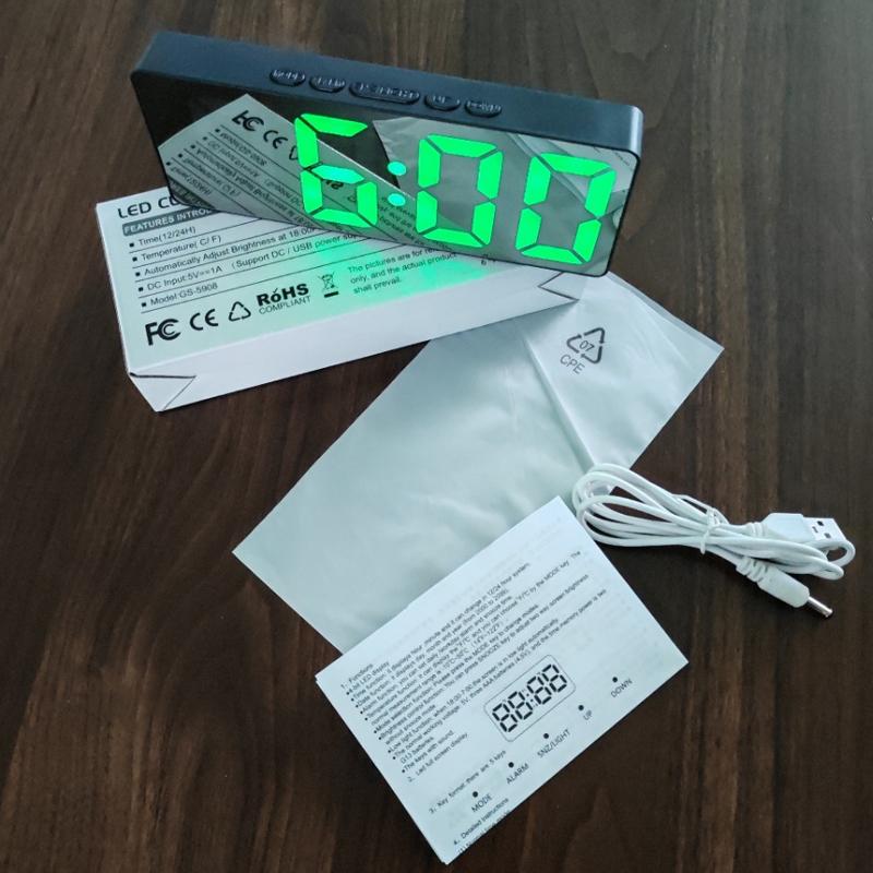 Ceas deșteptător electronic, design silențios, digital, LED, afișaj mare, oglindă, ceas electronic, ceas deșteptător digital, ceasuri cu oglindă LED