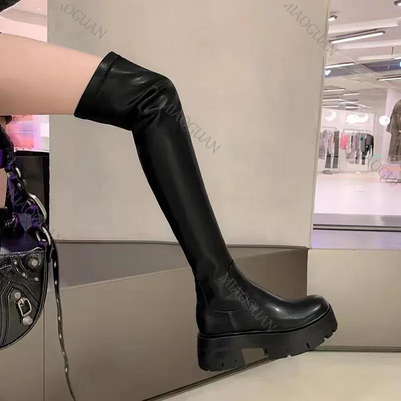 Spring Autumn Over The Knee Boots Women Fashion Round Toe Square Thick Heels Long Boots Female Shoes Platform Knight Botas Mujer