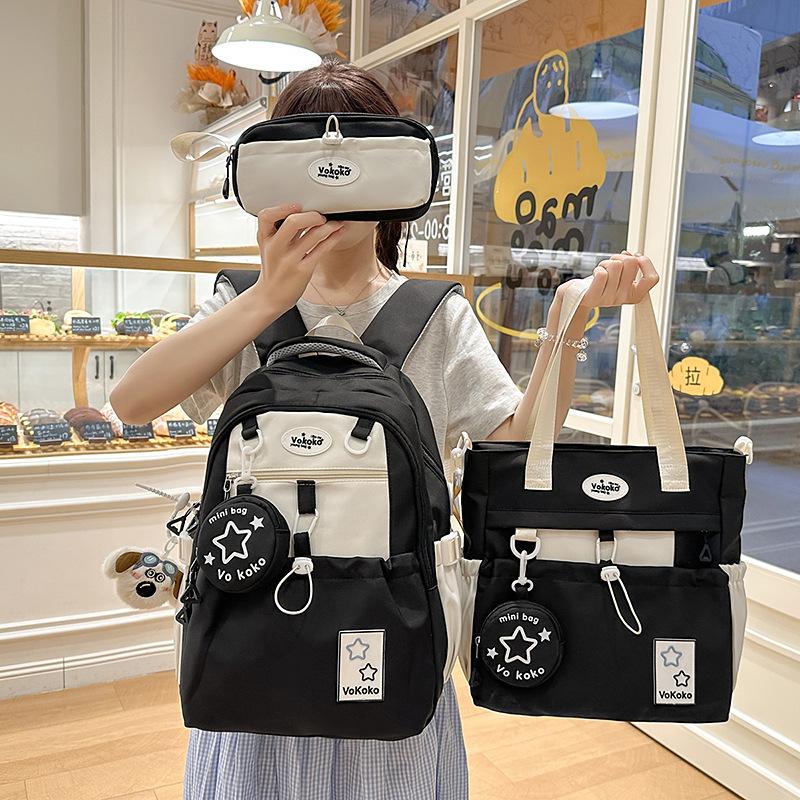 Schoolbag High Value Three-piece Schoolbag Girls Junior High School Students Girls Backpack Ins Large Capacity Primary School Backpack