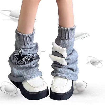 Subculture Hot Girl Y2K Star Leg Warmers - Handmade Slimming JK Knit Wide-Leg Sock Covers