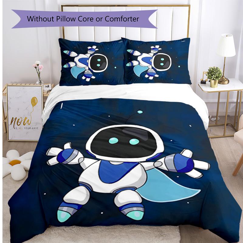 Astro Bot Printed 3PCS Bedding Set Soft Breathable Duvet Cover Pillowcases Set Washable Bedroom Decor Home Gift