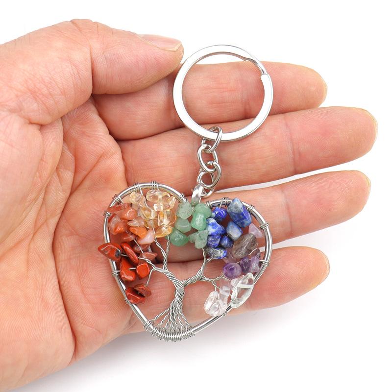 Crystal Gravel Peach Heart Tree Of Life Keychain Heart Bag Pendant K06 Graduation Gift Car Key