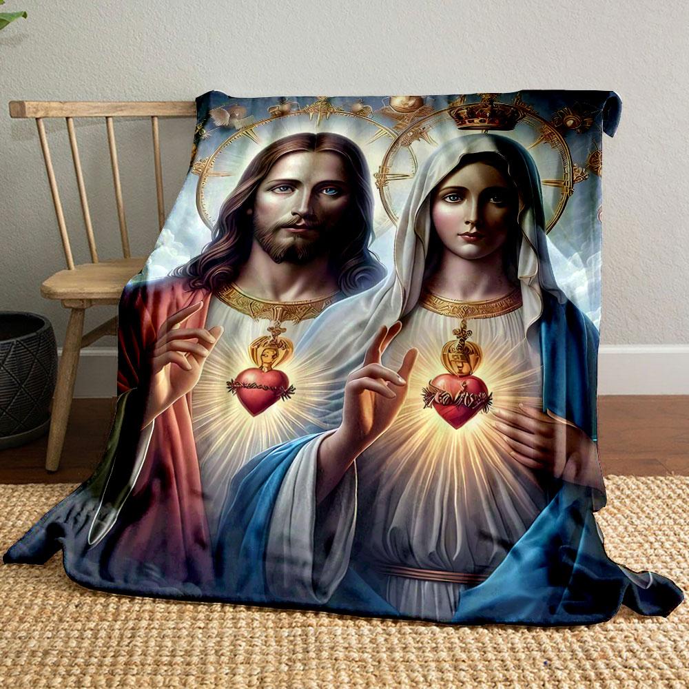 

Sacred Heart Jesus Mary Blanket Printed Blanket for Living Room Bed Couch lunch break Soft Cozy Blanket for Friend s festival Gift 80cm x 120cm