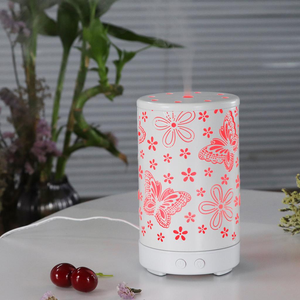 Classic White Essential Oil Aromatherapy Diffuser Electric Air Humidifier With 7 Color Led Lamp Carved Butterfly Aroma Diffusor