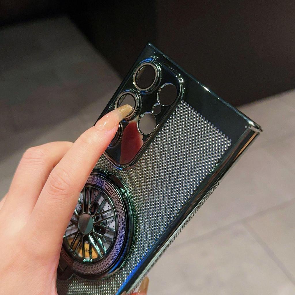 Funda para teléfono Samsung S25 Ultra con soporte giroscópico, malla de disipación de calor y protector de lente S24P