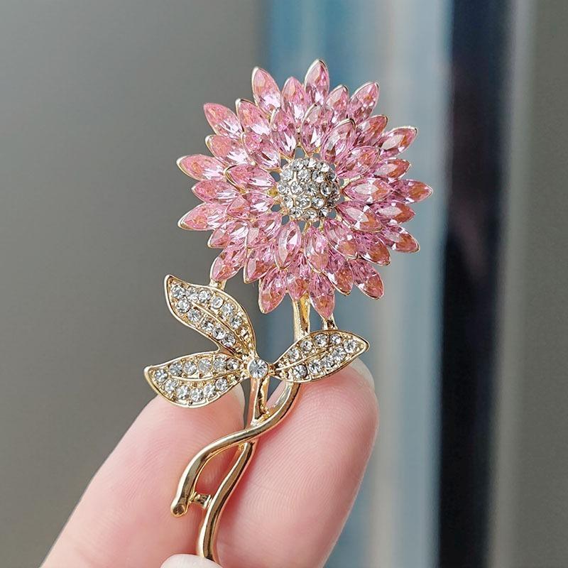 Crystal Sunflower Brooch Female Niche Premium Sense Pin DIY High-end Rhinestone Cute Brooch Girl Brooch