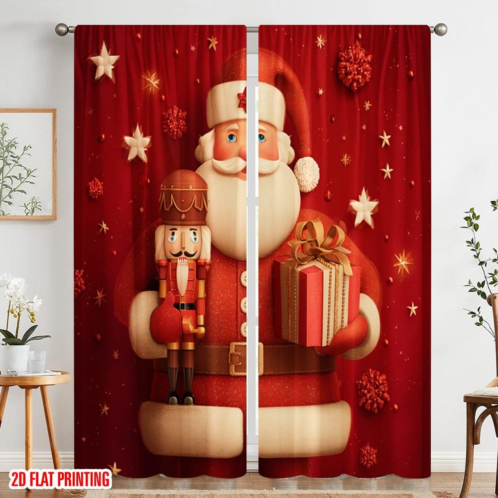 2pcs,2D Plane Printing Contemporary Curtains Santa and Gifts Versatile 100% Polyester (without Rod) Room Decor for Bedroom