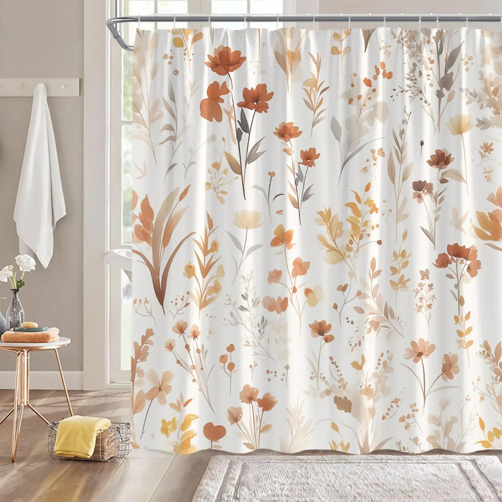 

Flower Plant Shower Curtain Heart-Shaped Leaves Bathroom Decorative Leaves Flower Modern Bathtub Door Curtain With Hook W60H190(CM)-1 Pcs