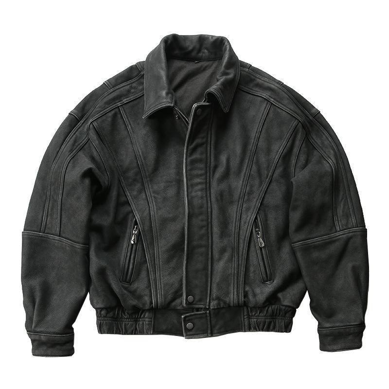 Spring and autumn Hong Kong style leather jacket male ruffian handsome new men's clothing American autumn clothes casual leather jacket