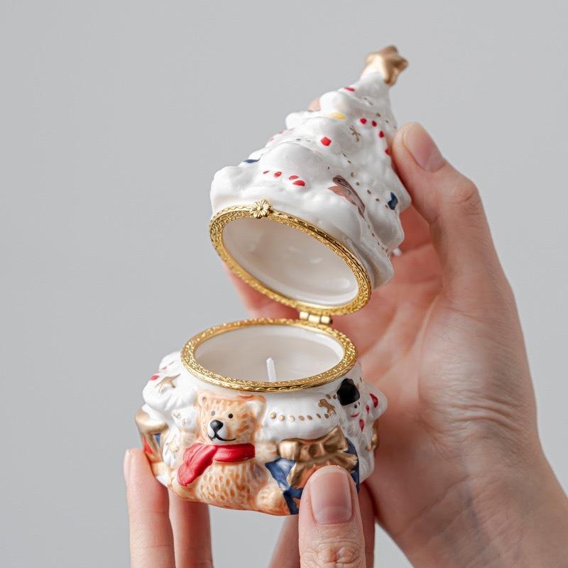 1pc Christmas Tree Candle Holder Festive Decor Painted Ornament Aromatherapy Cup Scented Container for Holiday Atmosphere